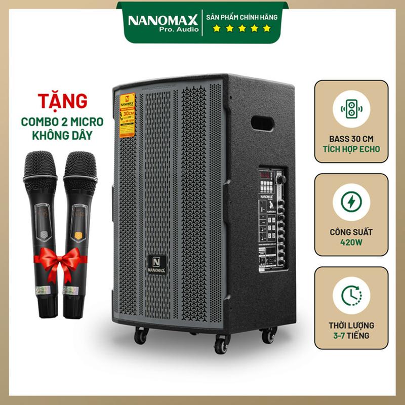 Loa Kéo 4 tấc Nanomax SK-1202 Bass 30cm 420W Karaoke Bluetooth Tặng Kèm 2 Mic Chống Hú loa  4 loa  nanomax s02 Củ Loa Nghe Nhạc nanomax sk15d5 Kem