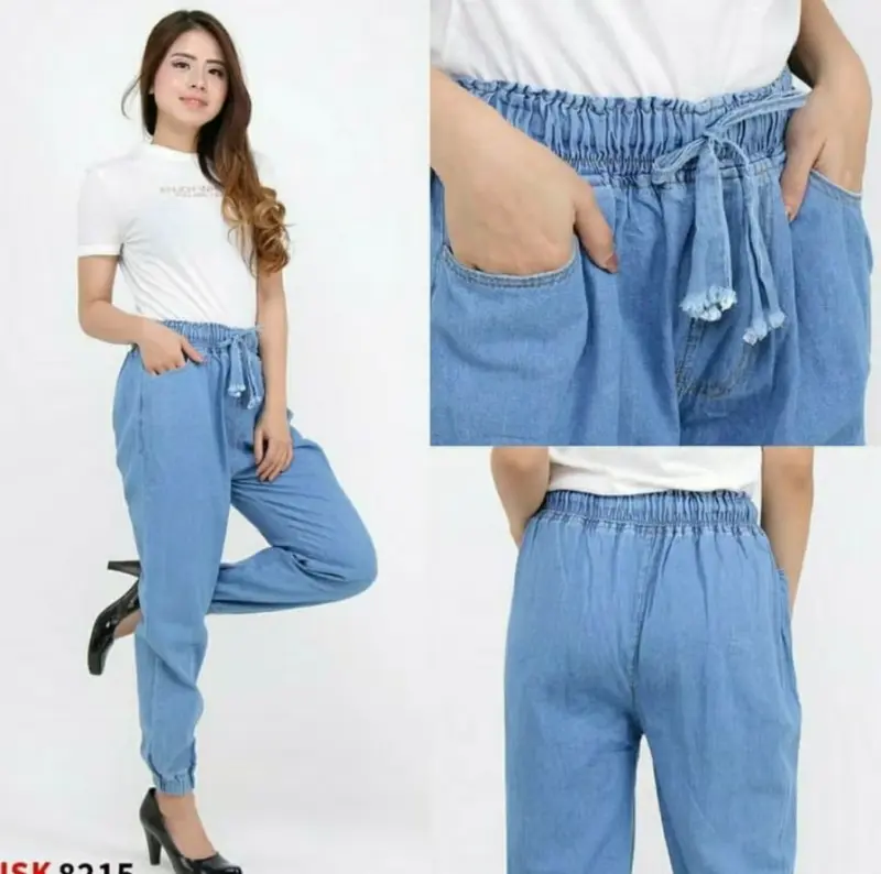 Cargo Pants Wanita - Celana Panjang Kulot Highwaist bahan Soft Jeans Grey Pinggang Karet 1