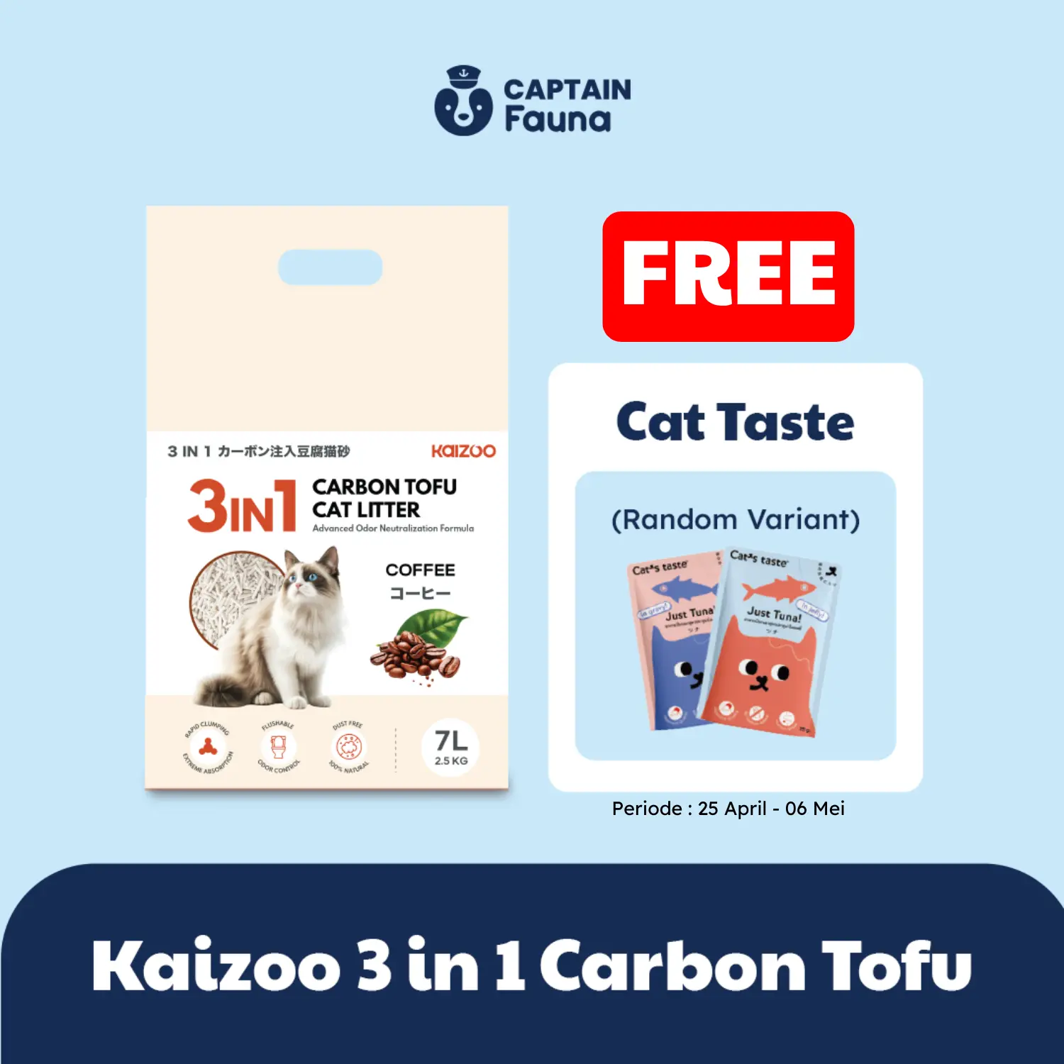 Kaizoo 3 in 1 Carbon Tofu Cat Litter 7L Pasir Kucing
