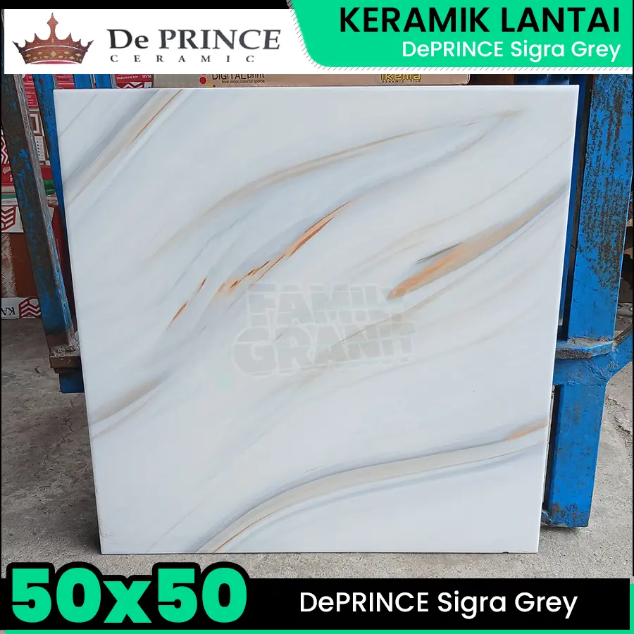 Keramik Lantai 50x50 DePRINCE Sigra Grey Motif Marmer Tekstur Glossy