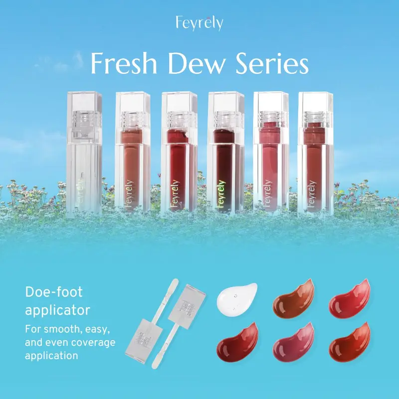FEYRELY Fresh Dew Tint 4,5ml - 01 Cookie Dough Lip Tint Glossy Plumpy Moist Tahan Lama dan Cocok untuk Bibir Gelap Liptint 7
