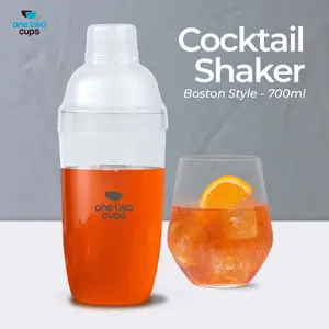 One Two Cups Cocktail Shaker Mixer Bartender Boston Style  - B0569 - Transparent