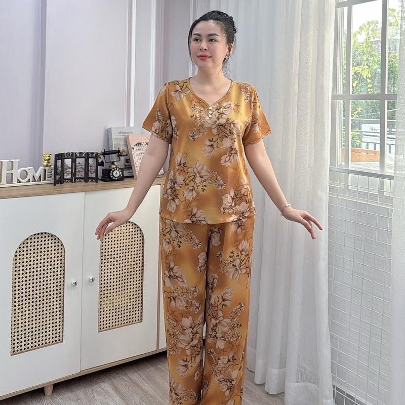 Y24 Đồ Bộ trung niên lụa Mango cao cấp quần dài chất mềm, không nhăn, thoáng mát, hoạ tiết thanh lịch sang trọng thoải mái , màu sắc tôn da, đính nút cao cấp Women Nữ 7