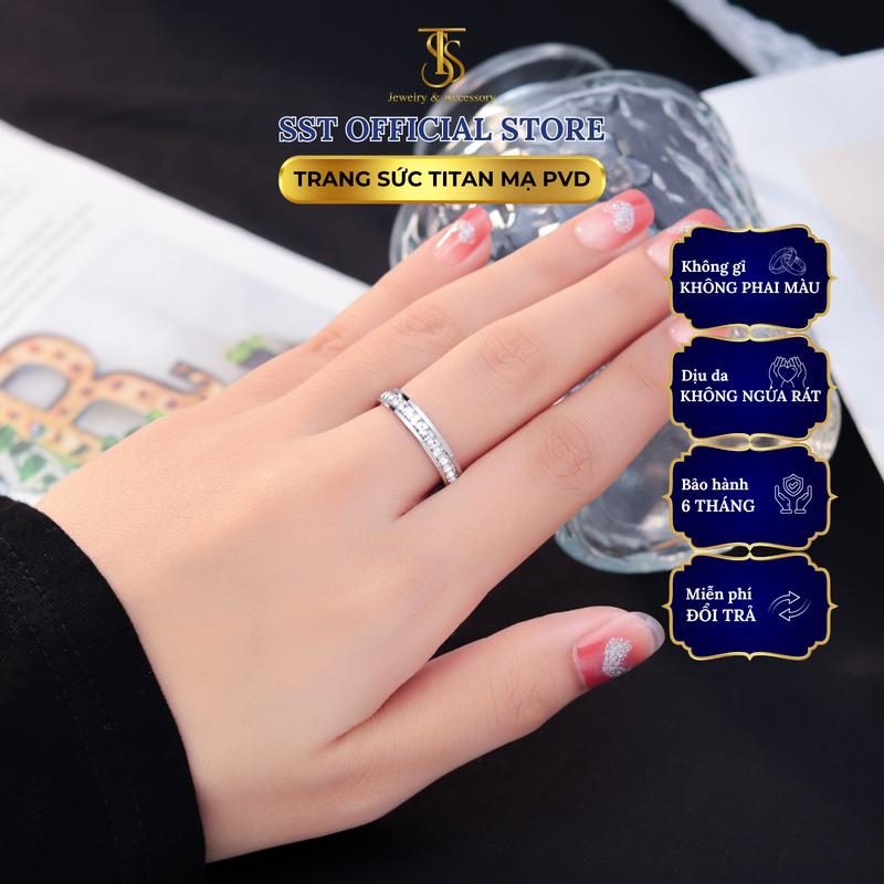 Nhẫn Titan SST đính đá full vòng sáng lấp lánh Không Đen Gỉ N17