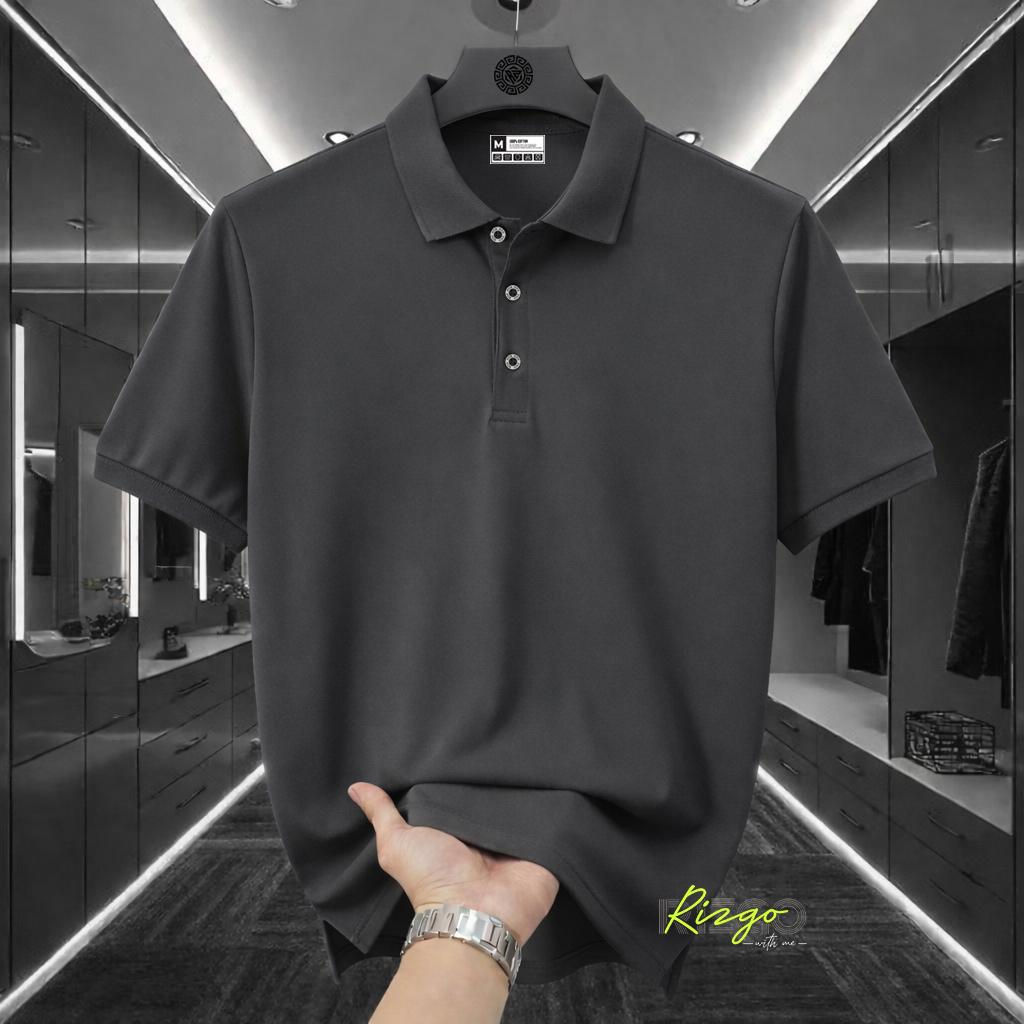 RIZGO Kaos Polo Shirt Polos Unisex Bahan Katun Pique Distro Ukuran S M L XL XXL Banyak Pilihan Warna Abu Tua Premiun Quality Size Lokal Pria Wanita Nyaman Adem