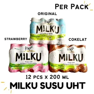 Milku Susu UHT 200ml 12 Pack - Strawberry & Cokelat - Original
