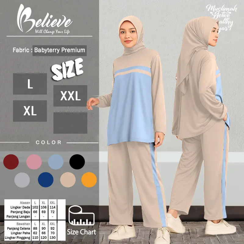 HANNA SET Setelan Kaos Celana Olahraga Muslimah Training Senam Wanita Lengan Panjang Jumbo L XL XXL / SAKA baju celana muslim panjang sport sporty polos 5