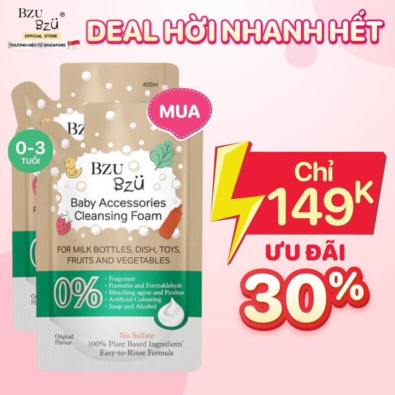 Combo 2 Túi Nước Rửa Bình Sữa, Đồ Dùng Em Bé BZU BZU Baby Accessories Cleansing Foam Tạo Bọt 400ml