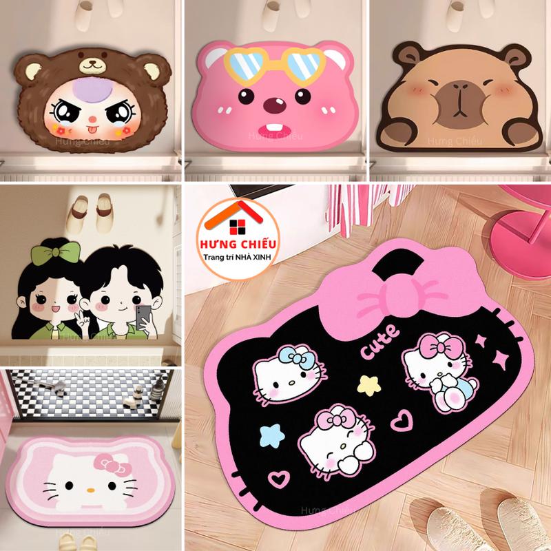  Thảm chân Bali 40x60cm họa tiết Gấu dâu Mèo capybara cute thấm hút nước đế chống trượt ED01 