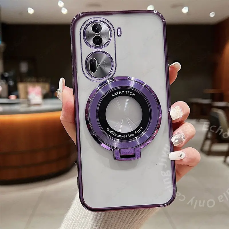 Phone Case For OPPO Reno 10 5G 11 Pro Rene 10 Pro+ Transparent Soft Cover Magnetic Bracket Shockproof Casing Casing.