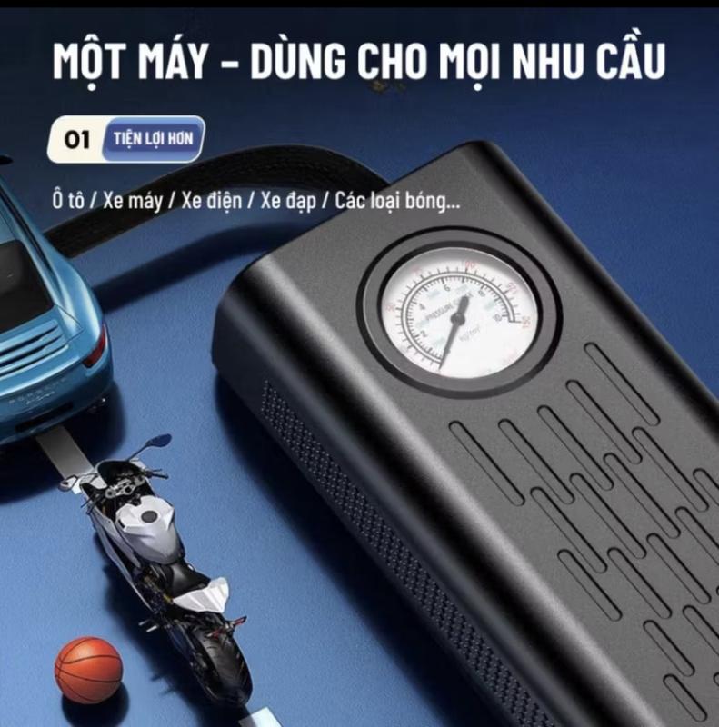 Deal Live LOẠI 1 Máy Bơm Lốp Mini Di Động Dung Pin Sạc Cao Cấp 2400mAh Dùng Cho Ô tô Xe máy Xe đạp Xe điện Bóng đá Kích thước 180x50x85mm