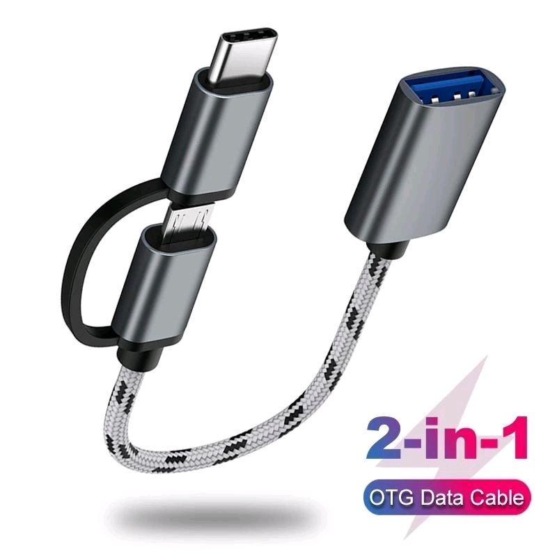 Kabel OTG 2 in 1 Type C / Micro OTG Multifungsi bahan besi high speed usb V8 Storage 3