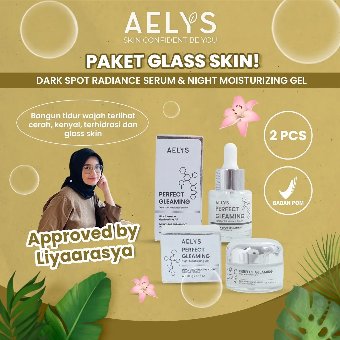 PAKET GLASSKIN DARK SPOT RADIANCE SERUM & NIGHT MOISTURIZING GEL   Moisturizer Pelembab