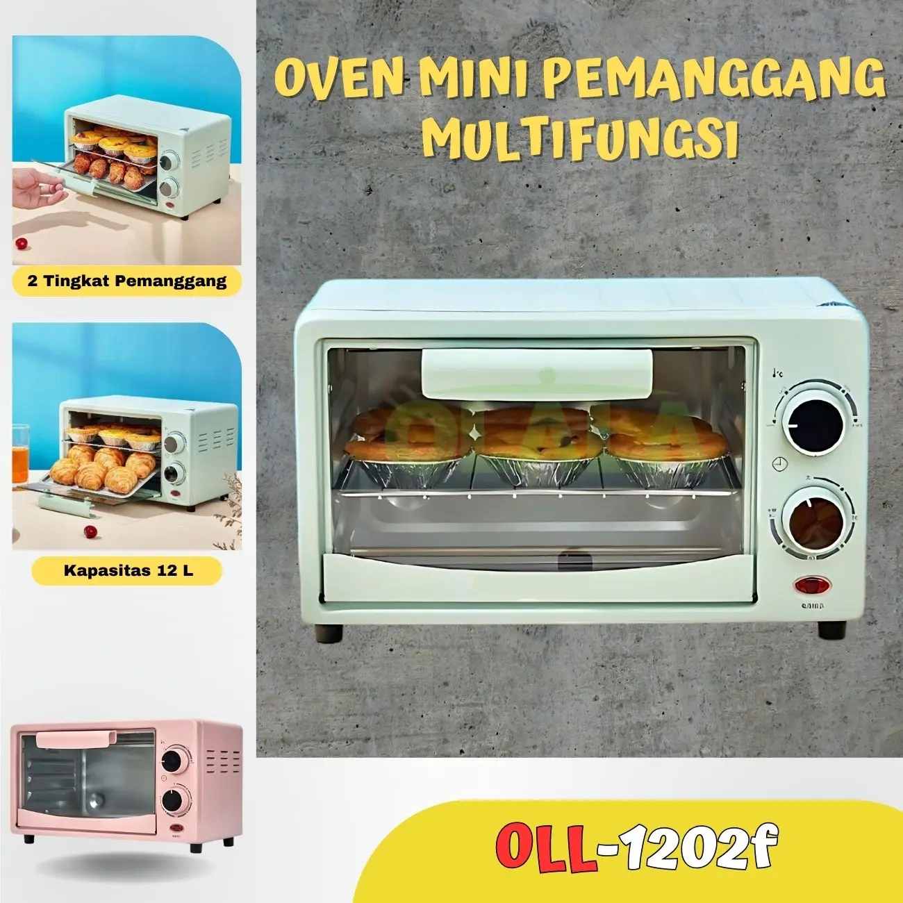 【COD】Oven Mini Tummyy Pemanggang Elektrik Pemanas Makanan Stainless Kapasitas Besar 12Liter Oll-TM1202F