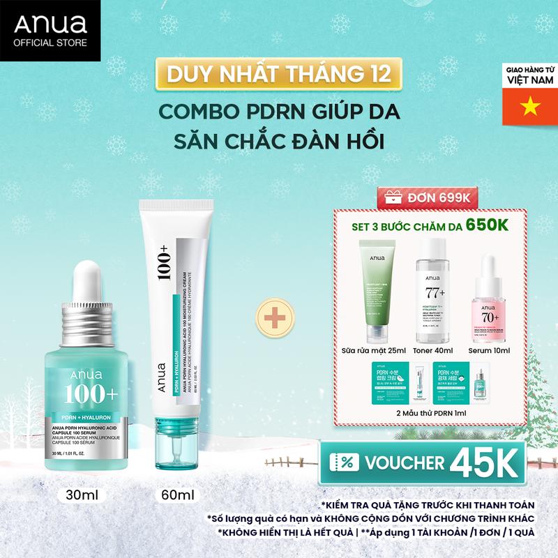 COMBO PDRN GIÚP DA NÂNG CĂNG SĂN CHẮC Tinh chất 30ml & Kem dưỡng 60ml - ANUA COMBO PDRN SERUM 30ML + CREAM 60ML