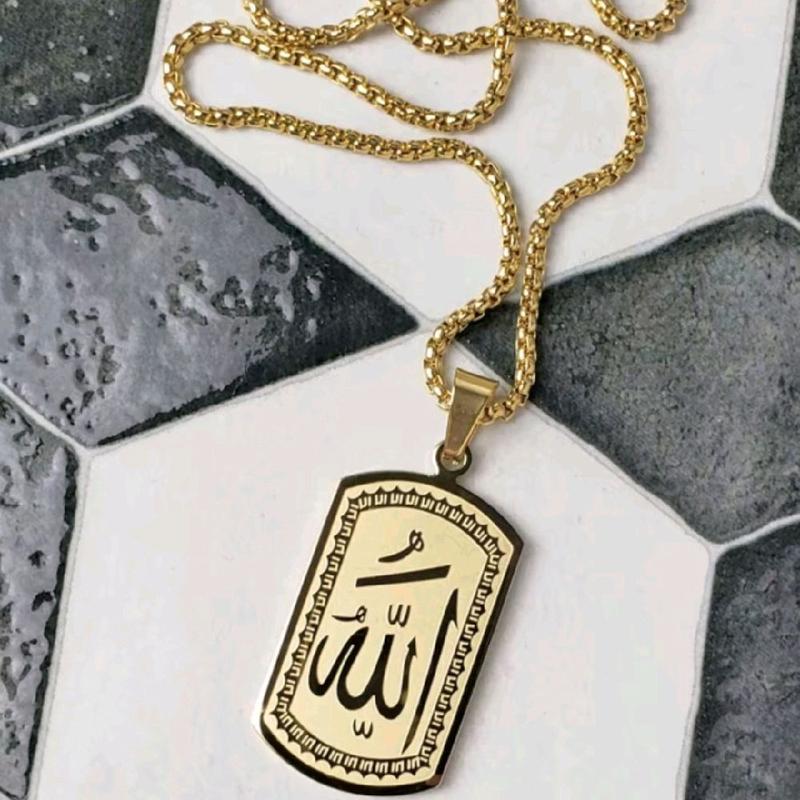 Asli 100% Titanium Kalung Titanium Rantai Rolo Liontin Lafaz Allah untuk Pria wanita (Hadiah lebaran) Anti karat selamanya garasi 5