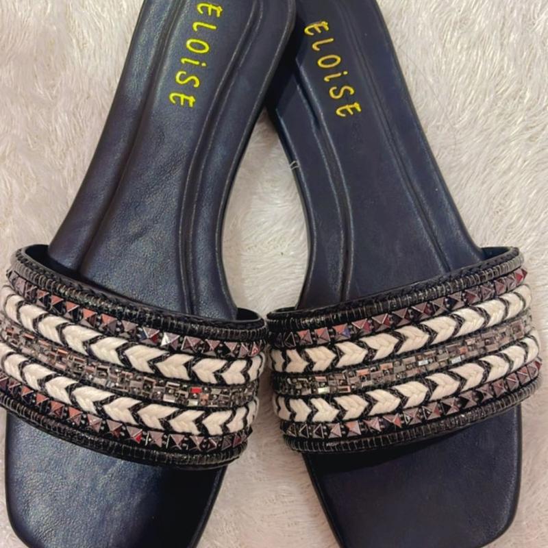 Eloisee NARA Sendal Flat Wanita/ Sendal Teplek / Sendal Slop Wanita / Sendal Wanita Kekinian / Sendal Viral Sandal Hitam Cewek 5