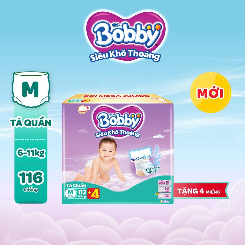 [TẶNG MIẾNG NGẪU NHIÊN] Bobby Tã bỉm quần M112/L96/XL84/XXL76 Siêu khô thoáng