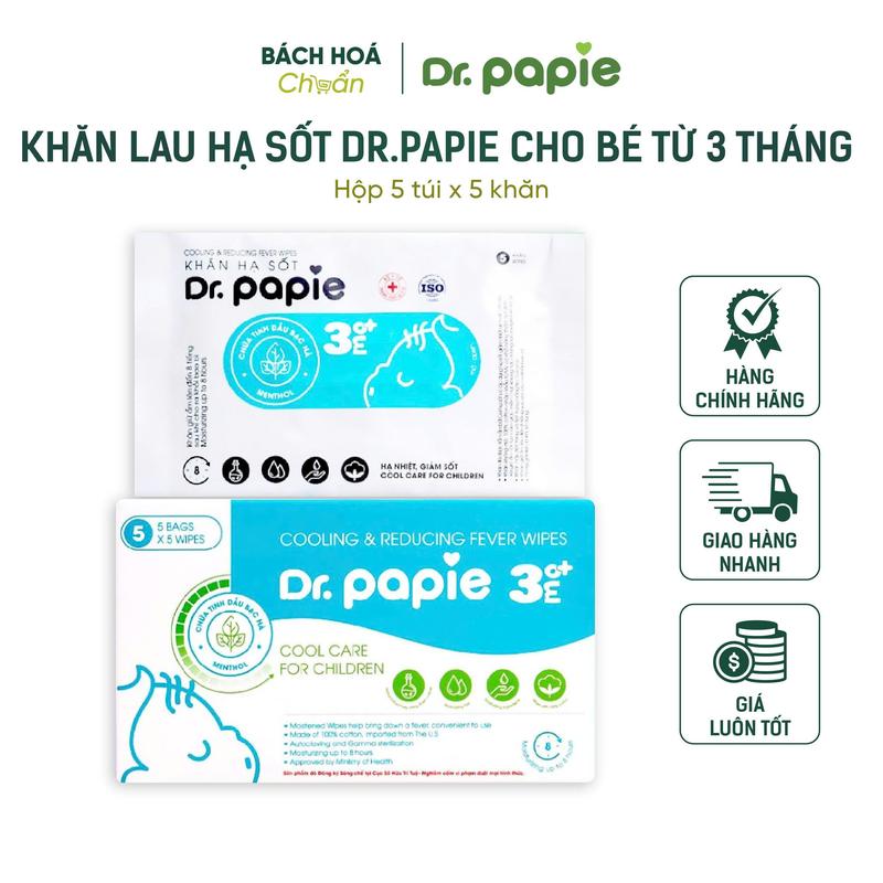  Khăn Lau Hạ Sốt Dr.Papie Hộp 25 Cái Giúp Hạ Sốt Nhanh Cho Bé - Dr.papie 