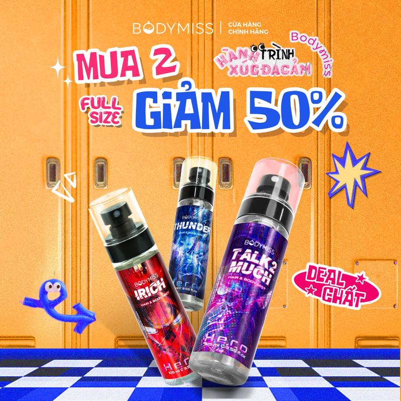 [MUA 2 GIẢM 50% - HERO] Body mist Cho Nam Nữ Unisex Lưu Hương BODYMISS - Body Mist Xịt Khử Mùi Hôi Nách Chính Hãng, Xịt Thơm Body Cho Học Sinh Sinh Viên Chai Lớn & Nhỏ - Tinh Dầu Nước Hoa Perfume Cosmetic Xịt Thơm Nước Hoa Hôi  Nách Chăm Sóc Da