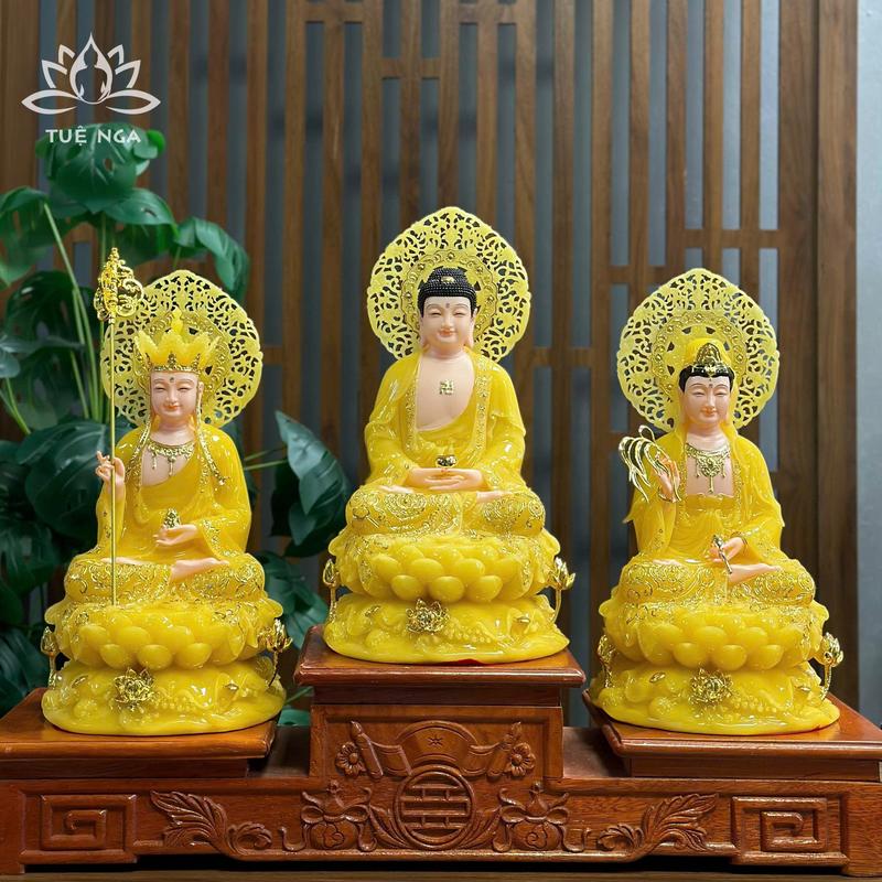 Tượng Tam Thánh Chất Liệu Đá Thạch Anh Màu Vàng Cao Cấp Cao 30cm 40cm - Tuệ Nga