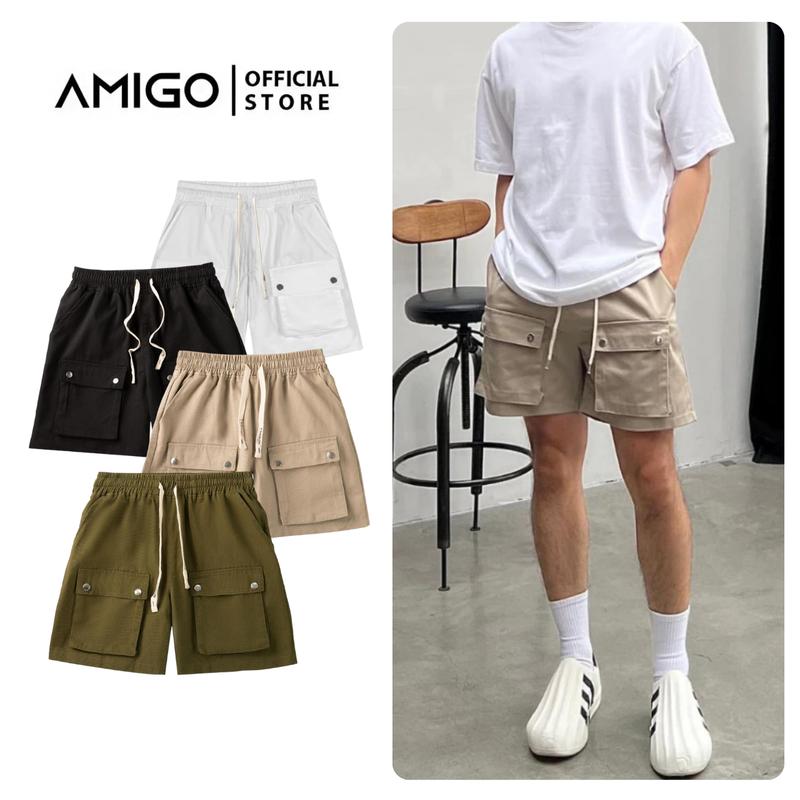 Quần Short Nam Nữ Kaki Túi Hộp AMIGO STORE Dáng Hàn Quốc Trẻ Trung Basic Box Short Quần Lửng Đen Menswear Có Túi - Mẫu Thiết Kế Mới Nhất Cho Mùa Hè
