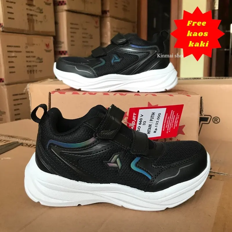FREE KAOS KAKI Sepatu PRO ATT ISO 660 V Size 31 32 33 34 35 36 37 38 Sneaker Anak Perekat Hitam Fashion Sekolah 0
