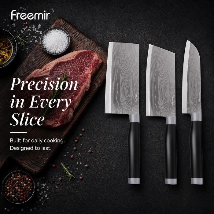 Gambar [XCLSV Suanvinzlie] freemir 3 Pcs Premium Set Pisau Dapur Anti Lengket Pisau Daging Pisau Dapur Stainless Steel Anti Lengket Tajam Besar Silver Perlengkapan Dapur Berkualitas untuk Buah dan Daging - PRE-ORDER dari freemir Indonesia Store Kab. Bekasi Tokopedia