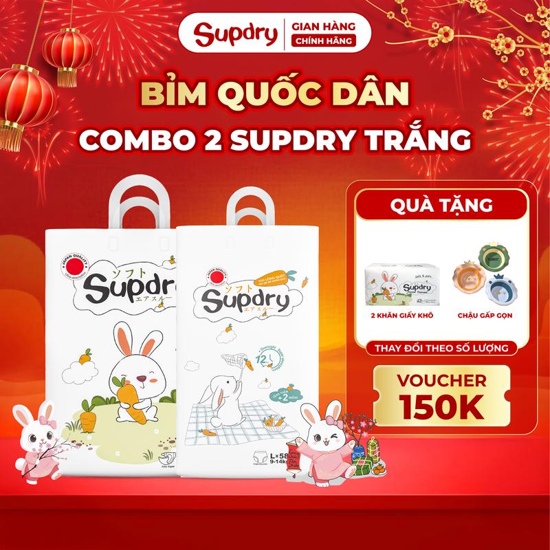 Độc quyền KOC COMBO 2 bịch Tã Bỉm Supdry Bỉm Supdry Trắng Siêu Thấm Hút An Toàn và Khô Thoáng Cho Bé size NB S M L XL XXL XXXL XXXXL cho bé từ 4kg - hơn 20kg + Quà tặng