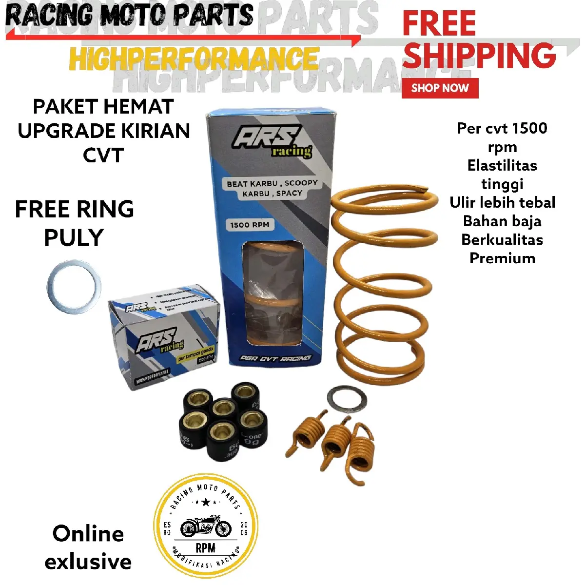 PAKET PER CVT BEAT KARBU SCOOPY CARBU SPACY KARBU 1500 RPM SENTRI DAN ROLLER
