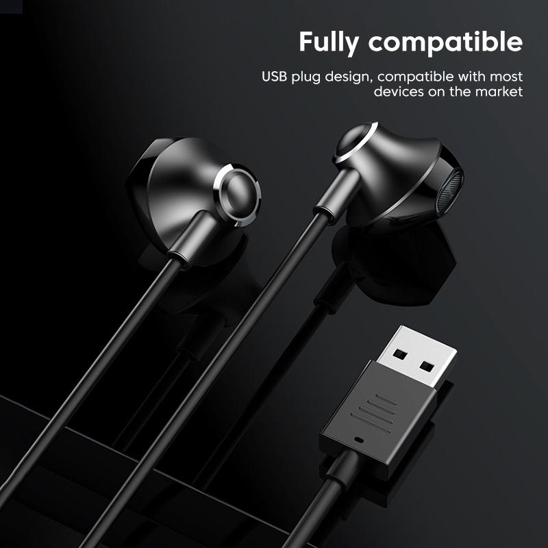 Tai Nghe Có Dây USB, Dài 3M, Tai Nghe Trong Tai, Có Mic, Cáp USB-A, Tai Nghe Rảnh Tay Tai Nghe Chơi Game, Thích Hợp Cho Máy Tính Để Bàn, Máy Tính Xách Tay Và PC 2