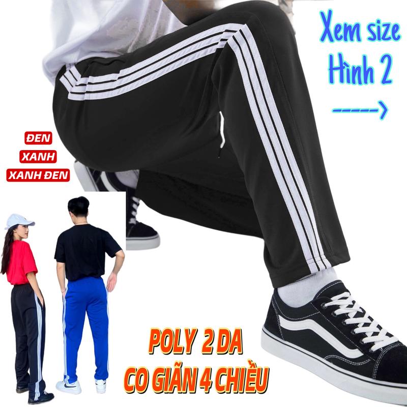 Quần Jogger Nam Đẹp Quần Thể Dục Poly Cấp 1 2 3 Kẻ 3 Sọc Trắng Vải Poly Co Giãn 4 Chiều Ống Rộng Tổ Ong Sport Gym Tập Gym Nam
