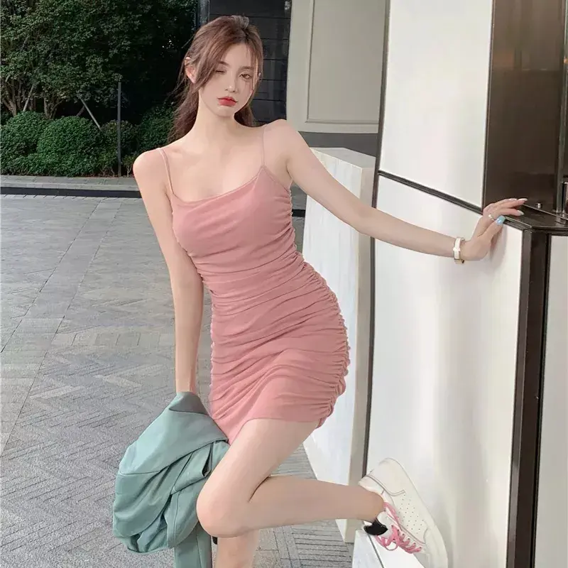 Dress Mini Tali Serut Casual Tanktop Seksi Wanita Dewasa Bahan Spandek Soft Melar 1