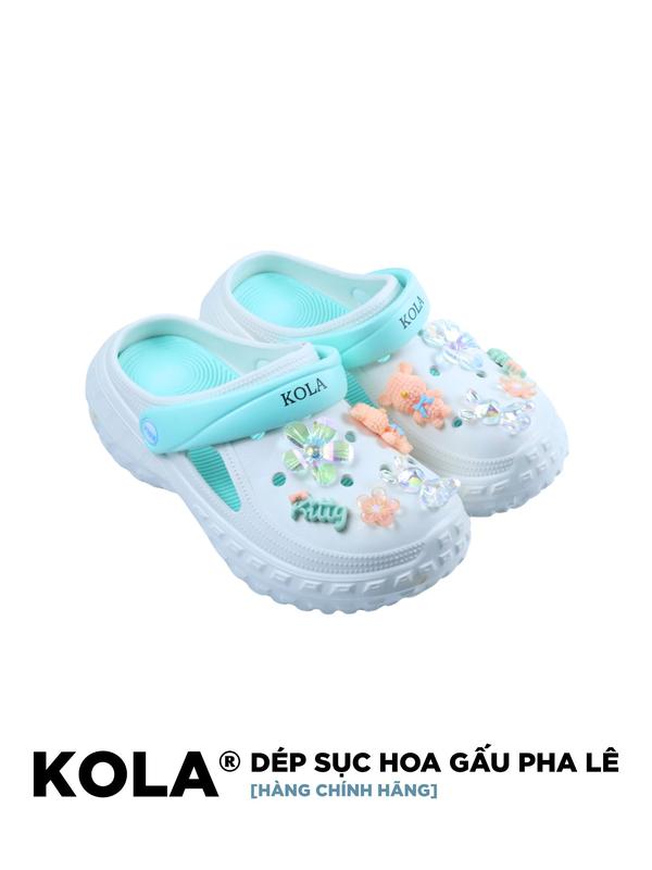 Dép Sục Nữ Đế Cao 5Cm KOLA Kèm Charm Hoa Gấu Pha Lê - Nhựa Eva Xuất Khẩu Chất Lượng Tốt, Mềm Dẻo, Nhẹ- Đế Gai 5cm Hack Dáng Chống Trơn Trượt