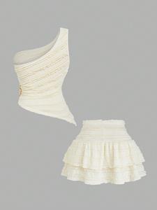 Conjunto de mujer sin mangas con top corto y falda plisada con hebilla en la cintura, estilo casual para el verano, ropa femenina a la moda