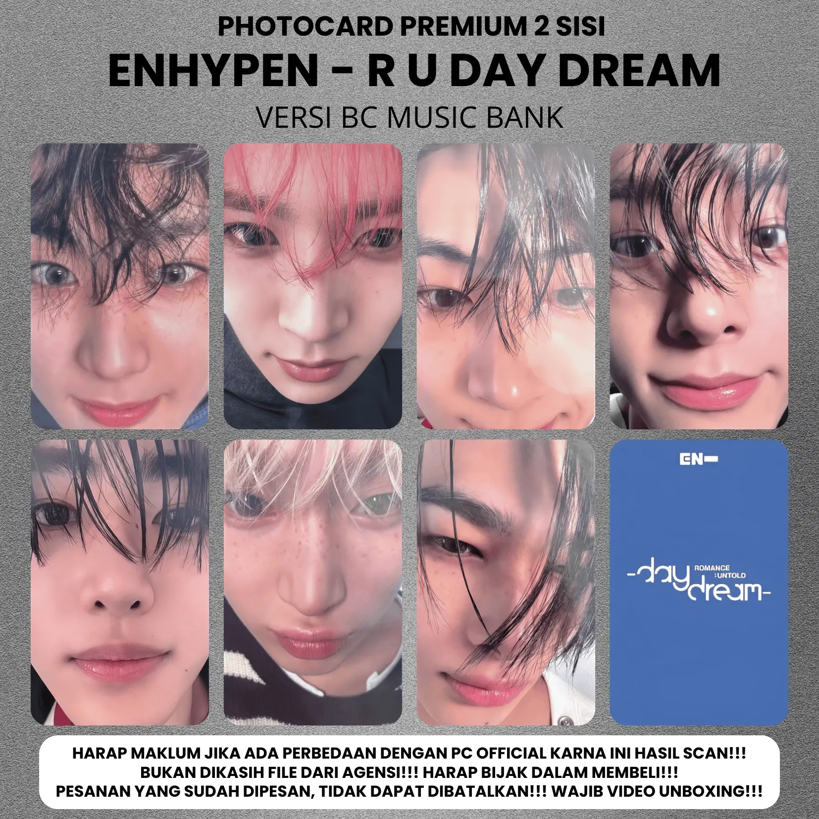 (ISI 7 PCS) Photocard ENHYPEN RU DAYDREAM - PC 2 SISI KPOP Premium fotocard Merch Unofficial Enha Engene Romance Untold
