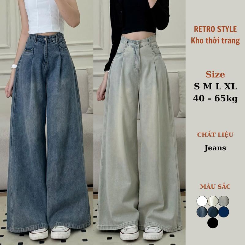 Quần jean xuông ly trước ống rộng tôn dáng cho Nữ Pants Ong