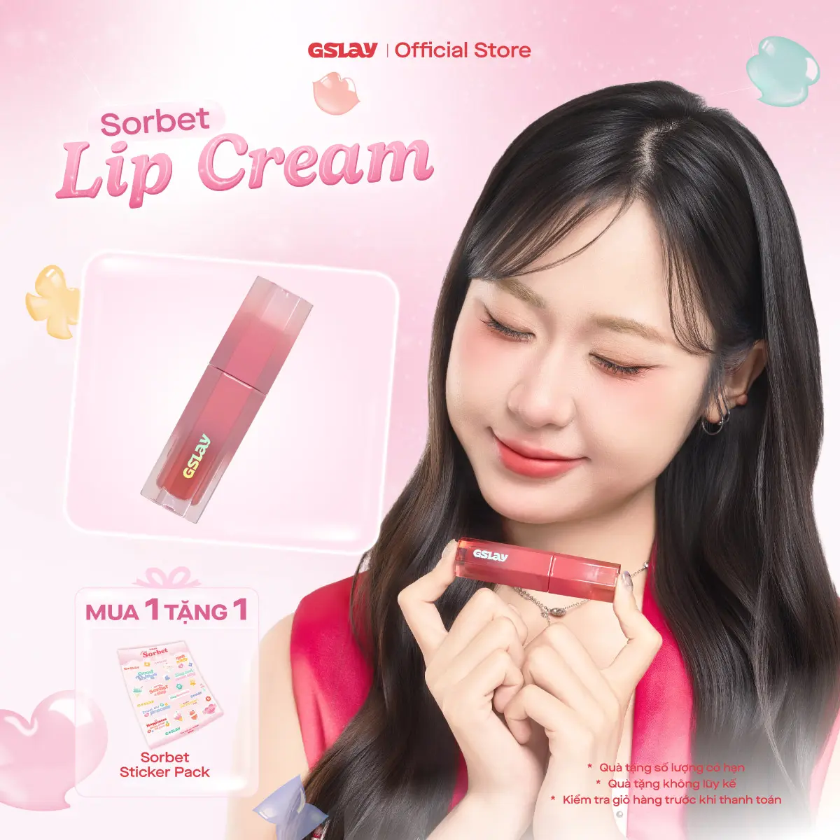 Son kem GSLAY Sorbet Lip Cream mịn lì thuần chay che phủ rãnh môi giữ màu lâu trôi 4gr