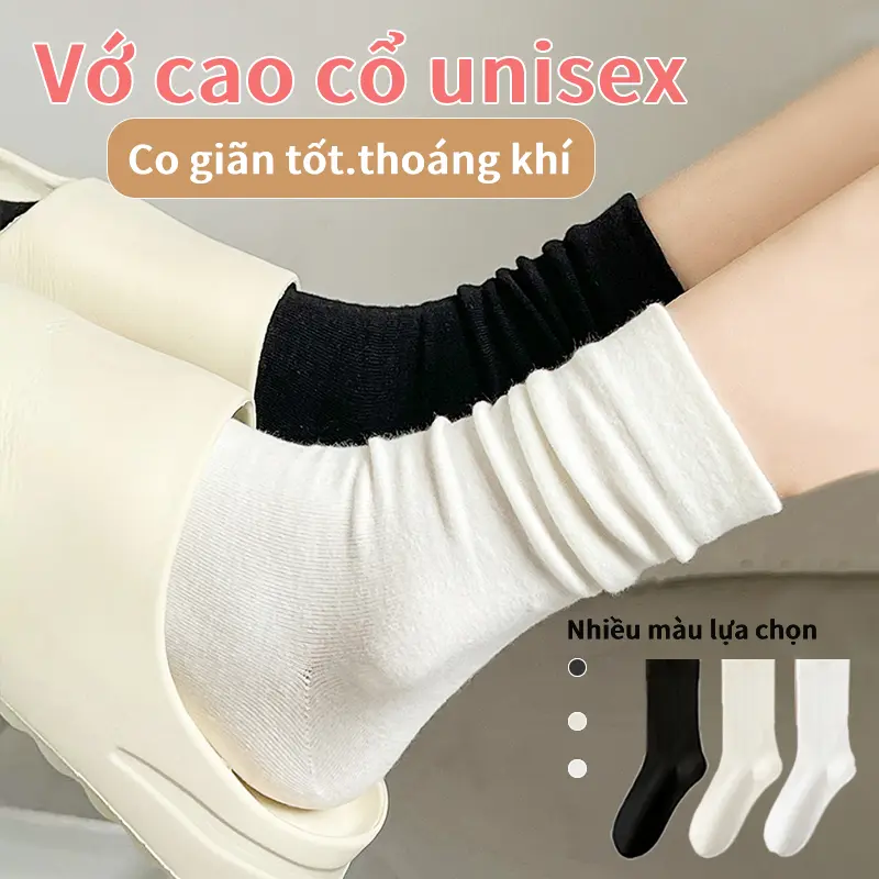 Set 10 Đôi 5 Đôi Vớ nữ cổ cao trắng Tất nữ cotton chất liệu thoáng khí, kiểu dáng cơ bản dễ phối đồ