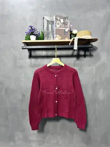 YUKA CABLE Crop Cardigan Atasan wanita Korean style knitwear Panjang kancing depan Baju Cewek Top Outer Kardigan Oversize Dewasa Hitam