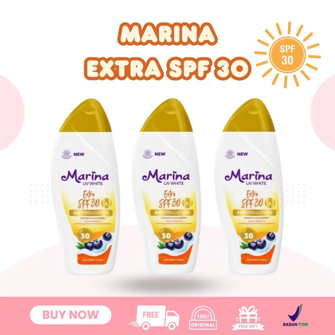 (BELI 1 DAPAT 3)SPF 30 Marina UV White Extra SPF30 Anti Pollution 92ml Body Lotion Halal