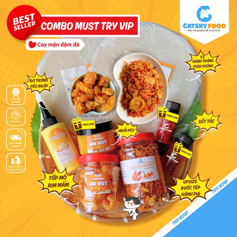   COMBO Bánh Tráng Must Try  Bánh Tráng Phơi Sương Catsky Food -  Full Topping Ruốc Tép Hành Phi Bơ Có Sốt Muối Beo Chua Cay Nhẹ Tặng Thêm Topping Hấp Dẫn Đồ Ăn Vặt Snack Food 
