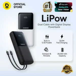 [POWERBANK DAILY] BASEUS Lipow Dual-Cable Power Bank with Digital Display 10000mAh / 20000mAh 22.5W LCD Powerbank Baterai Charger | Powerbank Kabel Power Bank