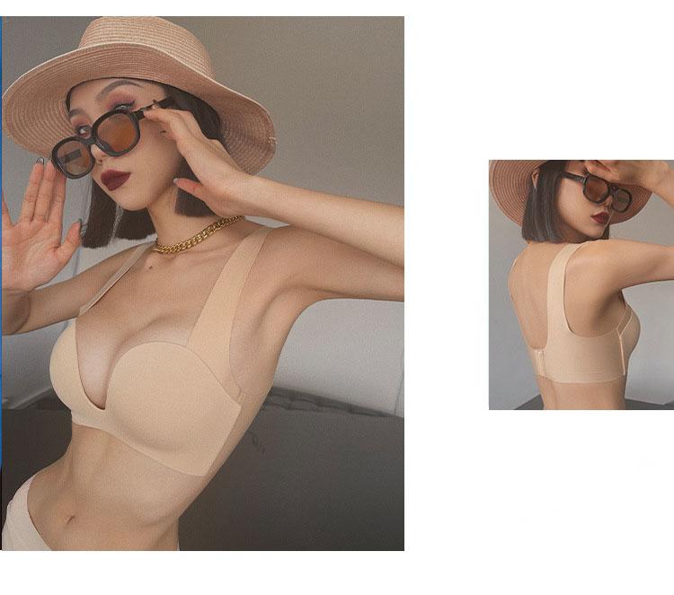 Product Introduction of Internet Celebrity Designer Hot Seamless Underwear Breast Holding Adjustable Bra Set Wireless Small Chest Push up and Anti-Sagging Sexy Bra Female Summer 24