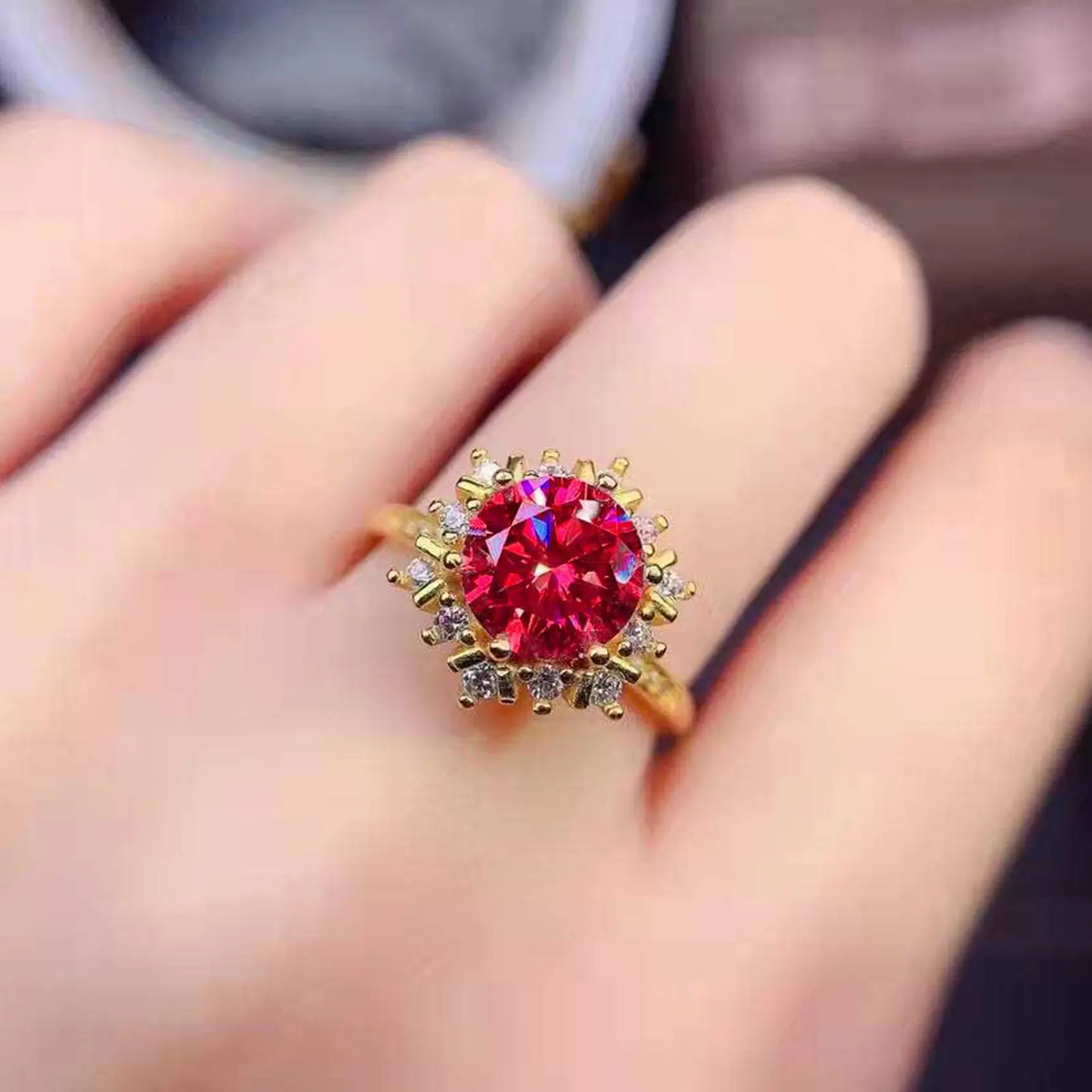 (BREEZES) Multi-Style Red Series Adjustable Temperament Oval Rose Red Ring Female Jewelry Ring Korean Accessories Fashion Ring
