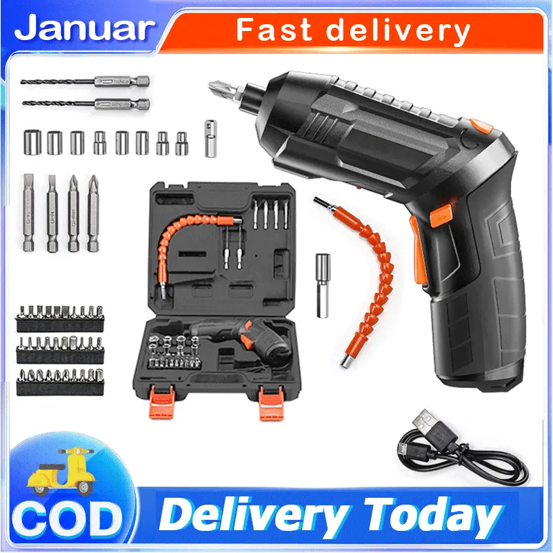 （47PCS） Cordless Electric Screwdriver Drill 47 pcs 3.6V Rechargeable Pemutar Tools  Screw Driver Deformable drill bit