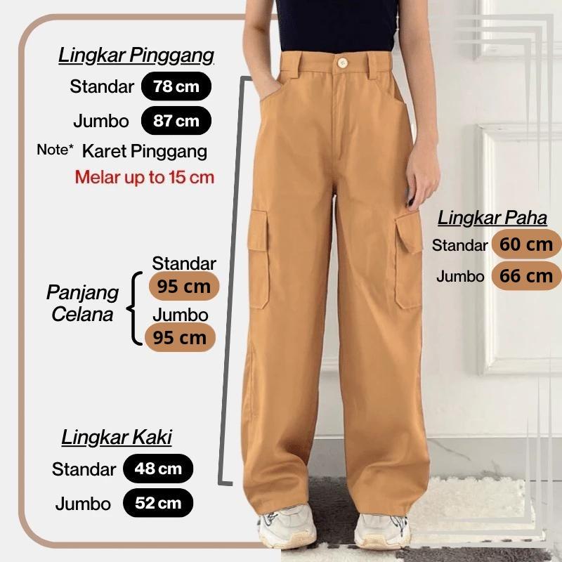 Celana Cargo Wanita Kekinian Highwaist Loose Premium Cargo Pants Pinggang Karet Melar 2