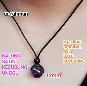 KALUNG SATIN BANDUL BATU KECUBUNG UNGGU 12mm 100% ORIGINAL BATU ALAM ASLI