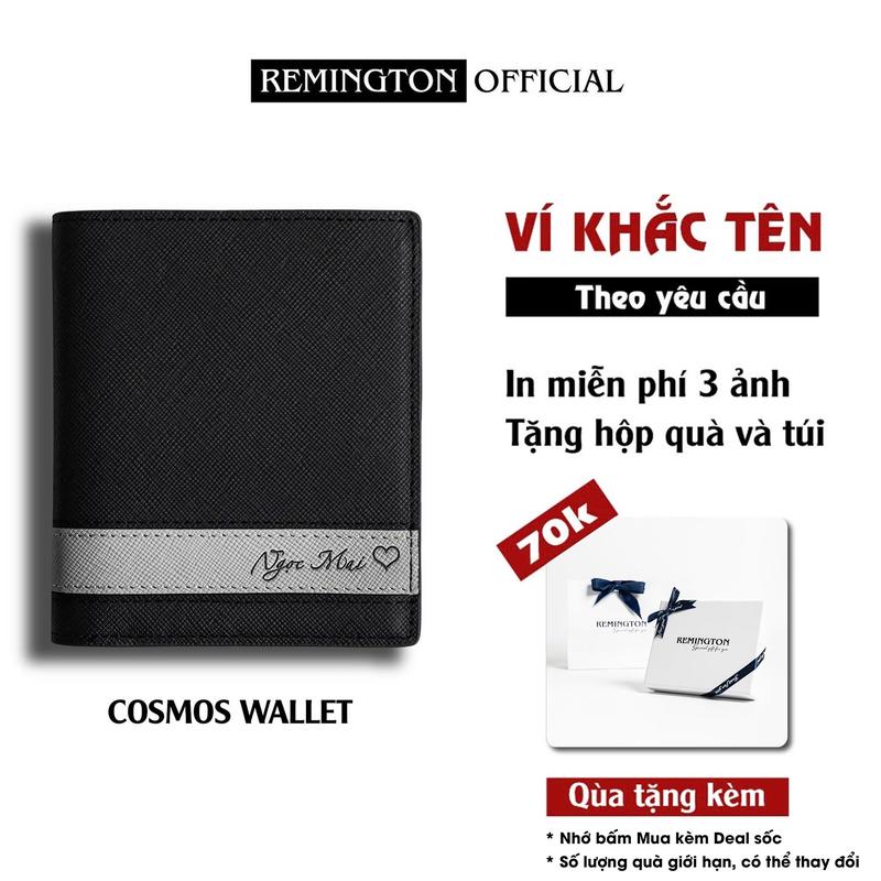 [ Fullbox Đã Gói Quà ] Ví nam khắc tên theo yêu cầu Remington - Cosmos đứng miễn phí in 3 ảnh và tặng kèm hộp, túi giấy làm quà tặng cho người yêu, chồng  hoặc bố Kem Wallet