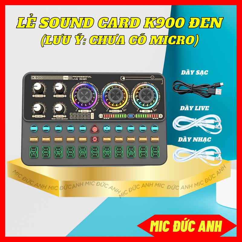 [Lẻ Chưa Mic] Sound Card K900 Màu Đen Chất Liệu Nhựa ABS, Tích Hợp Bluetooth, Autotune Thu Âm, Hát Livestream Chuyên Nghiệp